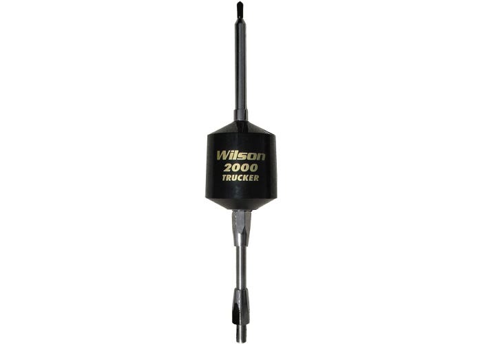 stainless steel CB antenna with a large black octagonal block