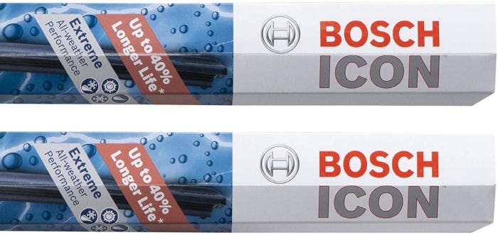 two Bosch Icon windshield wipes still in their boxes