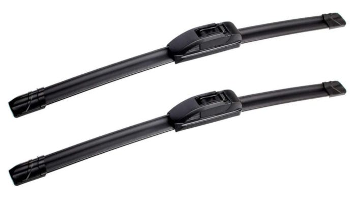 two black windshield wipers with raised black attachments