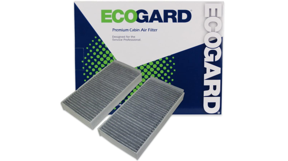 Image of product packaging and two car air filters