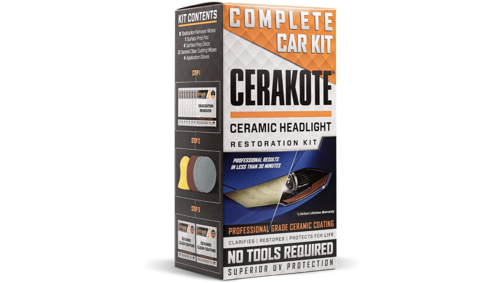 The box packaging of CERAKOTE's restoration kit with a blue car shown on the front.