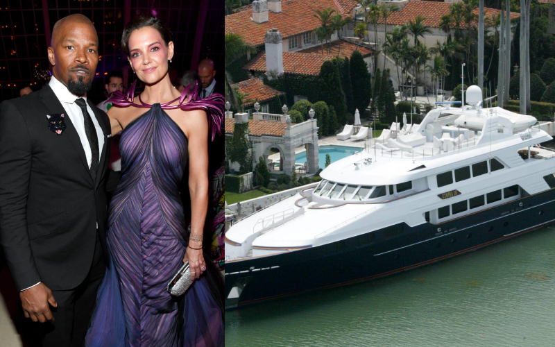 Jamie Foxx and Katie Holmes – Utopia III, Estimated $7 Million | Getty Images Photo by Kevin Mazur/MG19 & Alamy Stock Photo by GTCRFOTO